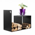 Modern Design Wood Holder with Indoor Table in Black Steel - Cecia