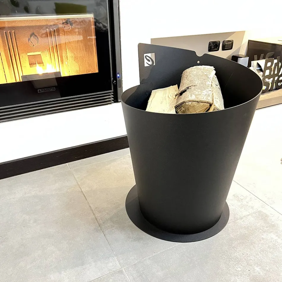 Round Wood Holder for Indoor in Black Steel Italian Modern Design - Favonio Viadurini