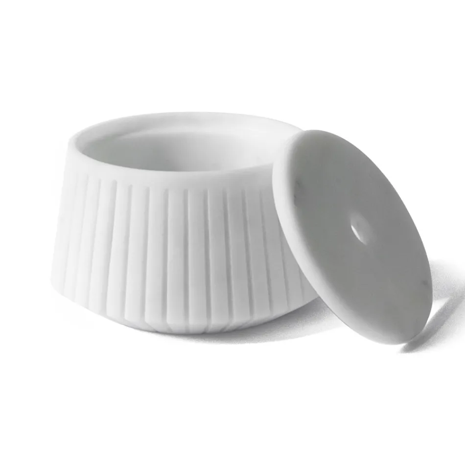 White Carrara Marble or Black Portoro Design Striped Storage Holder - Cairo Viadurini