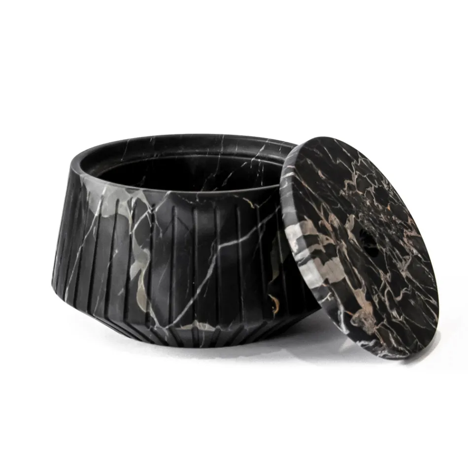 White Carrara Marble or Black Portoro Design Striped Storage Holder - Cairo Viadurini