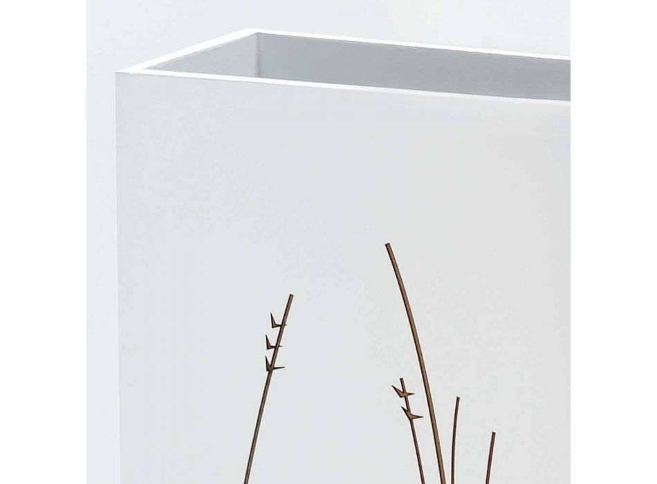 White Umbrella Stand in Decorated Wood Modern Rectangular Design - Filigrano Viadurini