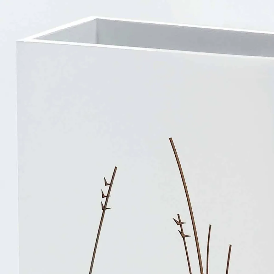 White Umbrella Stand in Decorated Wood Modern Rectangular Design - Filigrano Viadurini