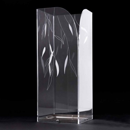 Design Umbrella Stand in Transparent Plexiglass with Engraved Leaves - Kanno Viadurini