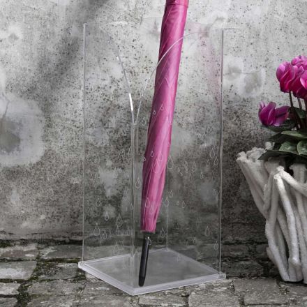 Umbrella Stand in Transparent Laser Decorated Acrylic Crystal - Versio Viadurini
