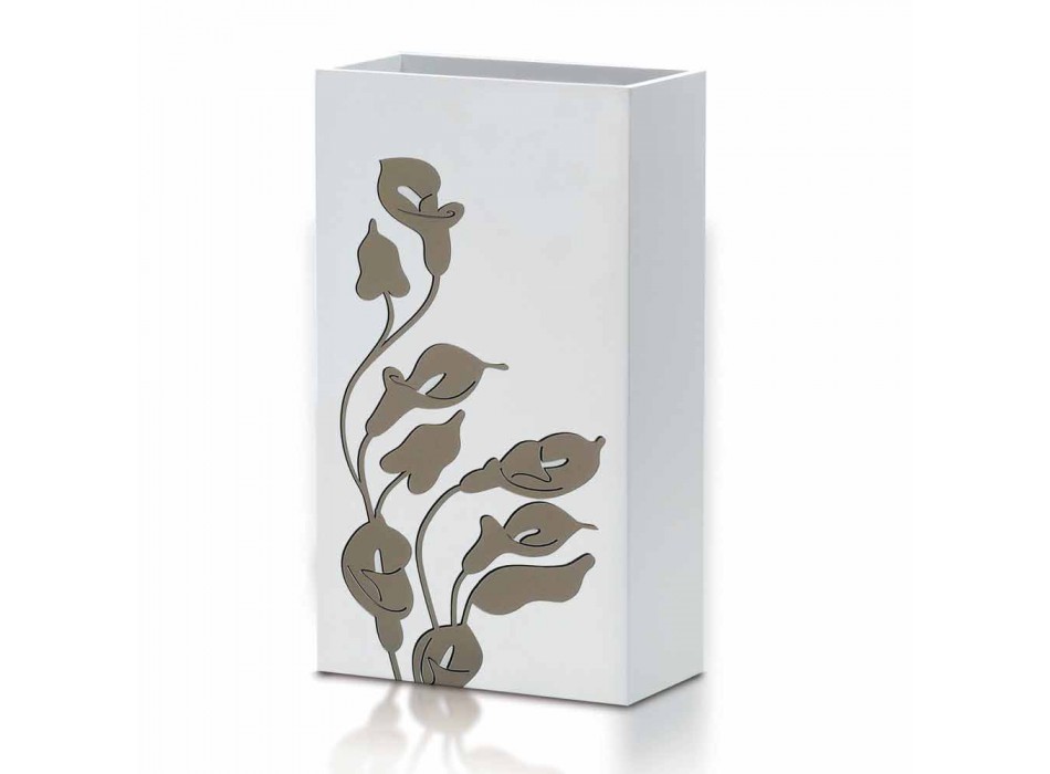 Umbrella Stand in White Wood Modern Design with Floral Decorations - Caracalla Viadurini