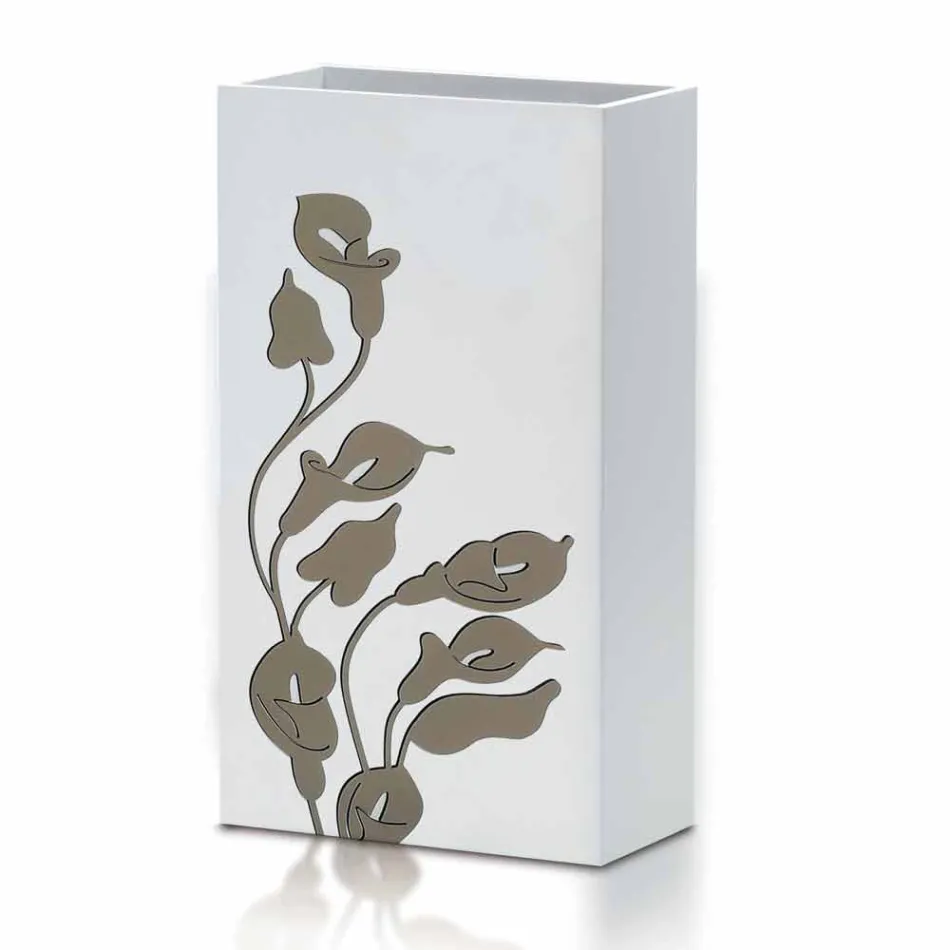 Umbrella Stand in White Wood Modern Design with Floral Decorations - Caracalla Viadurini