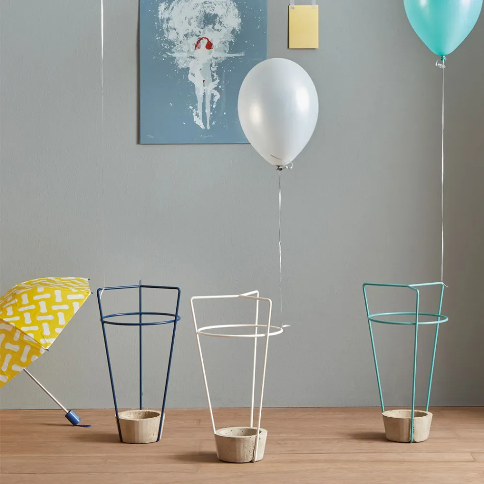 Umbrella Stand in Colored Metal and Concrete of Modern Italian Design - Rachid Viadurini