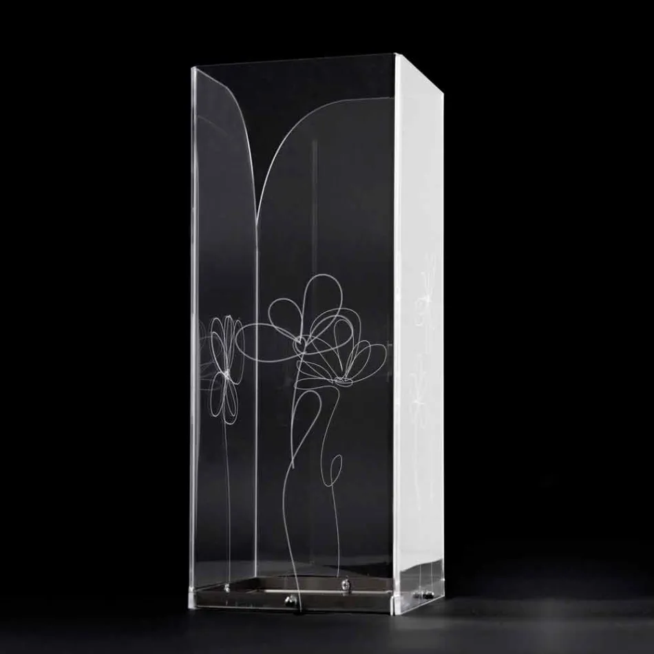 Transparent Plastic Umbrella Stand with Engraved Stylized Leaves - Florino Viadurini