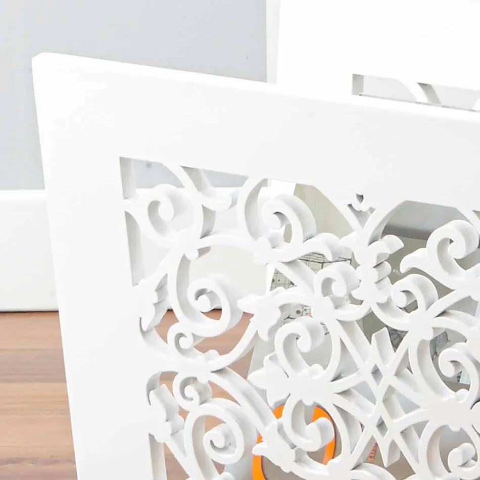 Modern Design Floor Magazine Rack in Colored Wood with Decorations - Dubai Viadurini