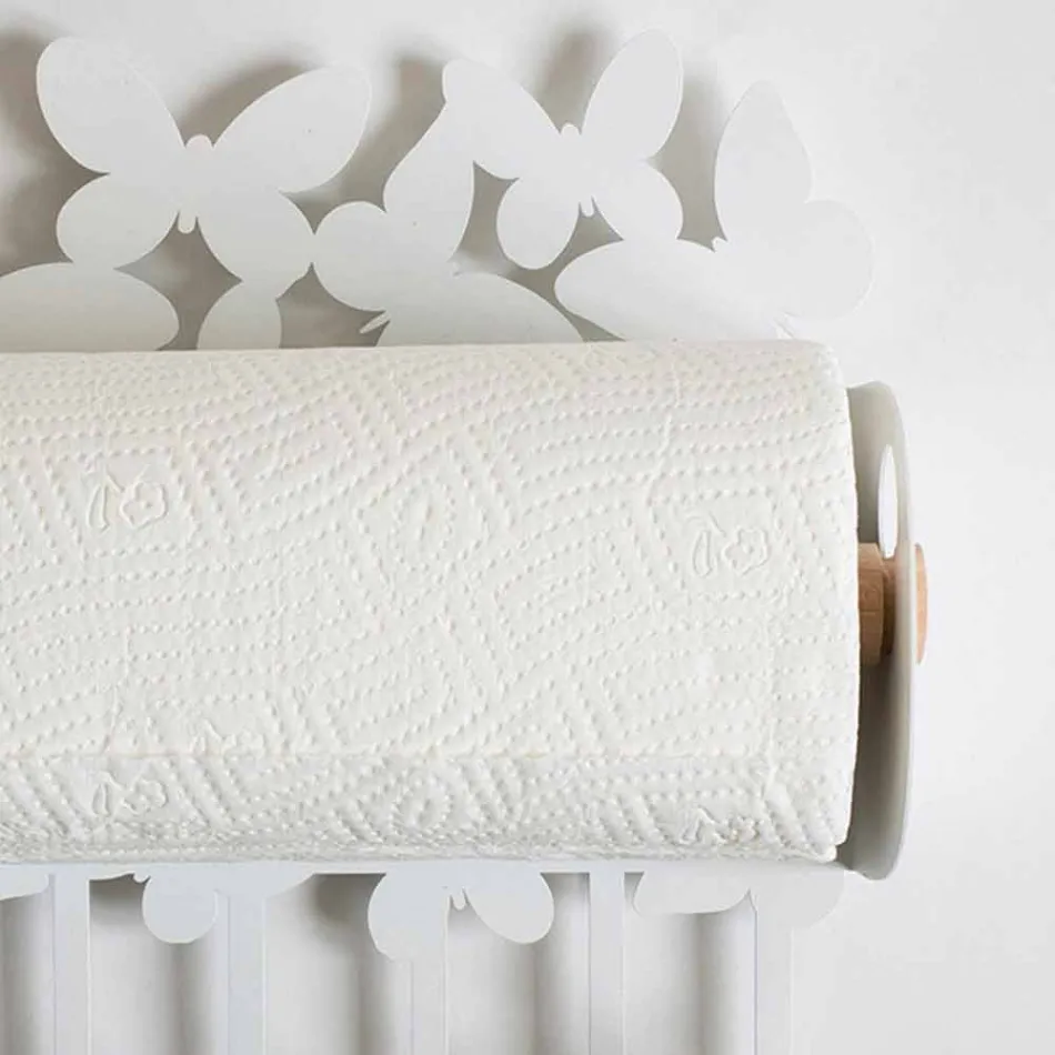 Wall Roll Holder in White or Beige Iron Made in Italy - Leiden Viadurini