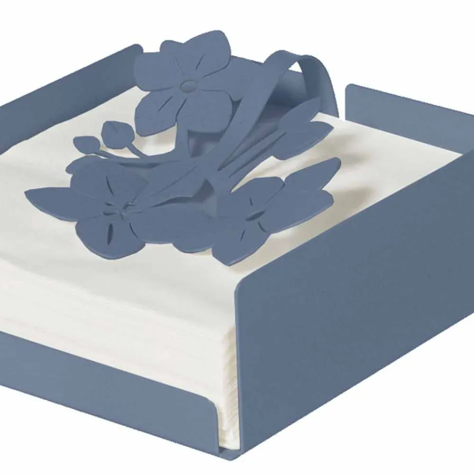Modern Low Floral Napkin Holder in Iron Blue, White or Mud - Marken Viadurini