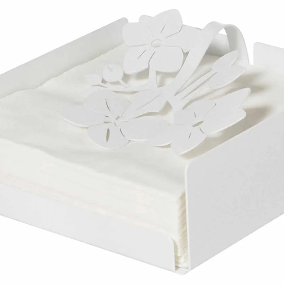Modern Low Floral Napkin Holder in Iron Blue, White or Mud - Marken Viadurini