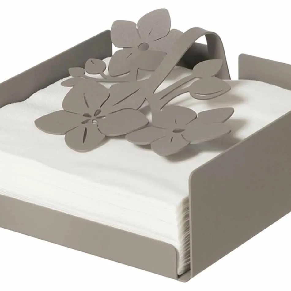 Modern Low Floral Napkin Holder in Iron Blue, White or Mud - Marken Viadurini