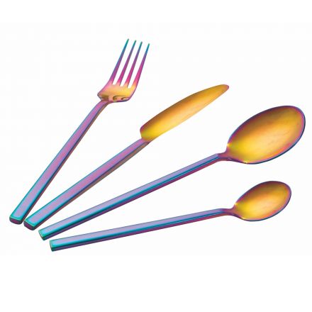 Polished Steel Cutlery Copper, Gold, Assorted or Rainbow 24 Pieces - Calamo Viadurini