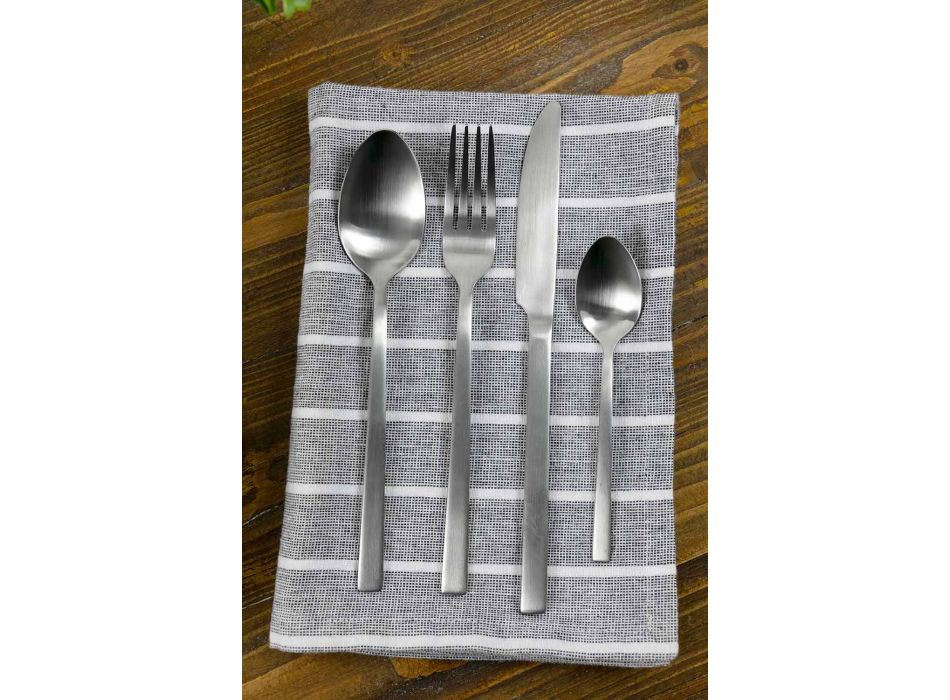 Design Serving Cutlery in Satin Steel 24 Pieces Complete - Fayette Viadurini