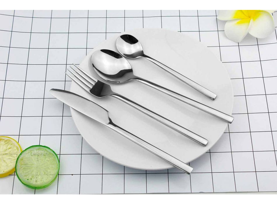 Serving Cutlery in Design Steel 24 Pieces Modern Complete - Calamopos Viadurini