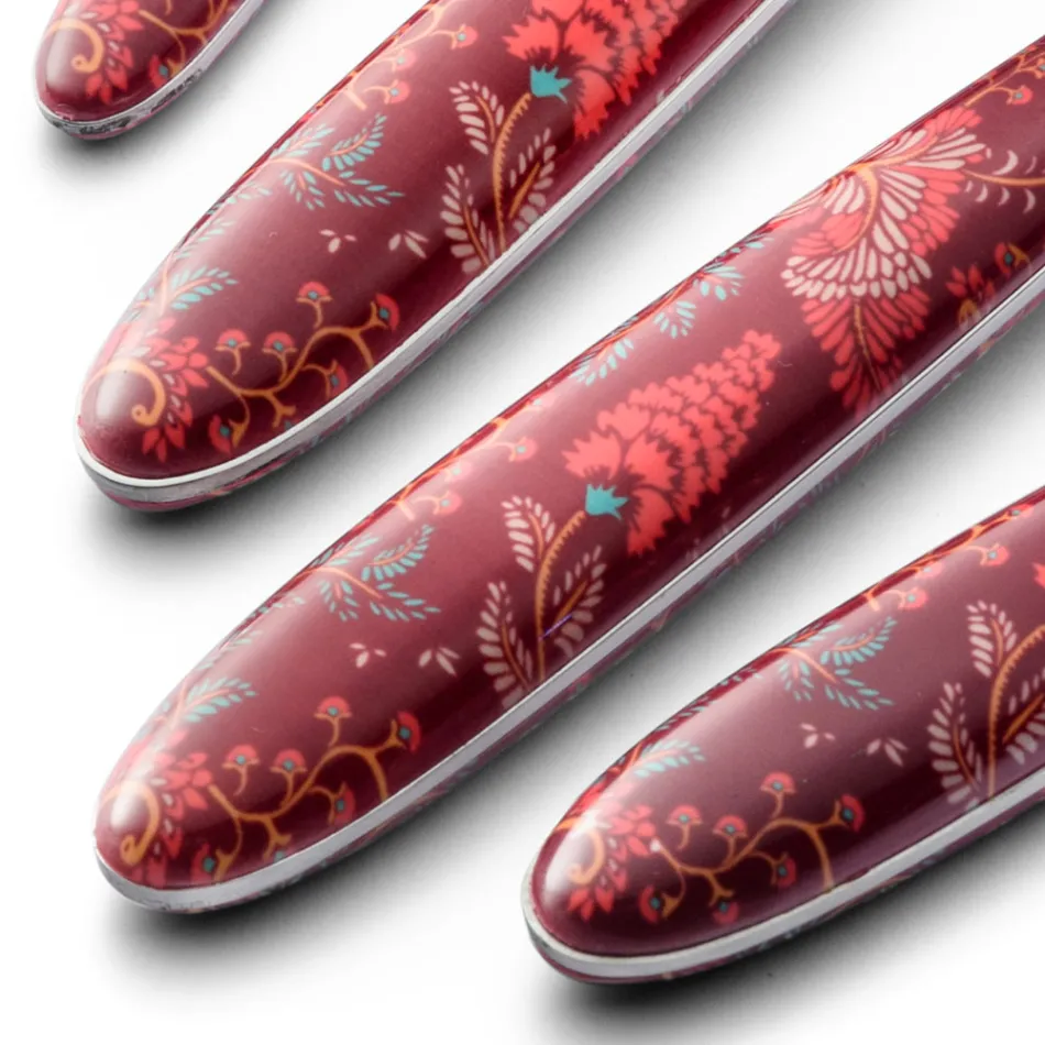 Steel and Plastic Cutlery Colored Arabesque Decor 24 Pcs - Alessandra Viadurini