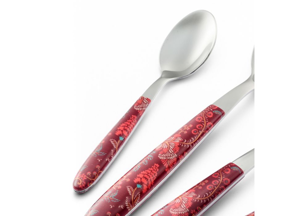 Steel and Plastic Cutlery Colored Arabesque Decor 24 Pcs - Alessandra Viadurini