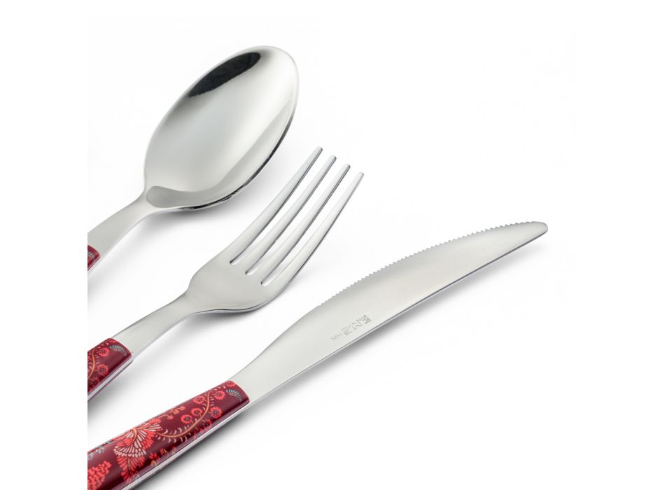 Steel and Plastic Cutlery Colored Arabesque Decor 24 Pcs - Alessandra Viadurini