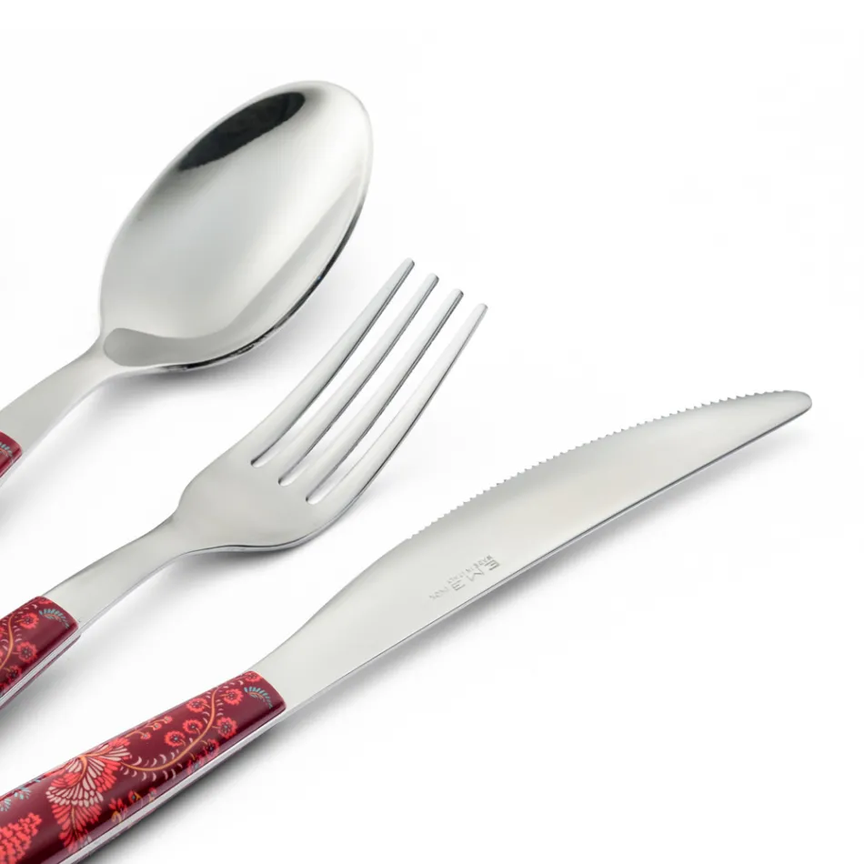 Steel and Plastic Cutlery Colored Arabesque Decor 24 Pcs - Alessandra Viadurini