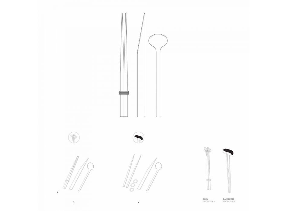 Stainless Steel Cutlery with Italian Luxury Design Chopsticks - Carronde Viadurini