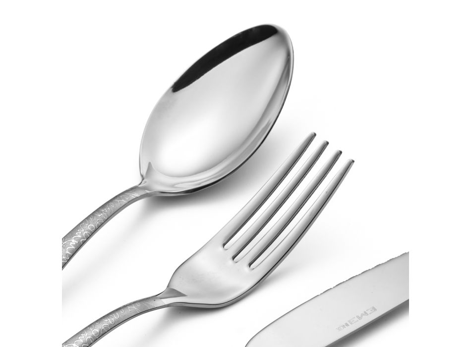 Stainless Steel Cutlery with Laser Printed Poetry 24 Pieces - Peperita Viadurini