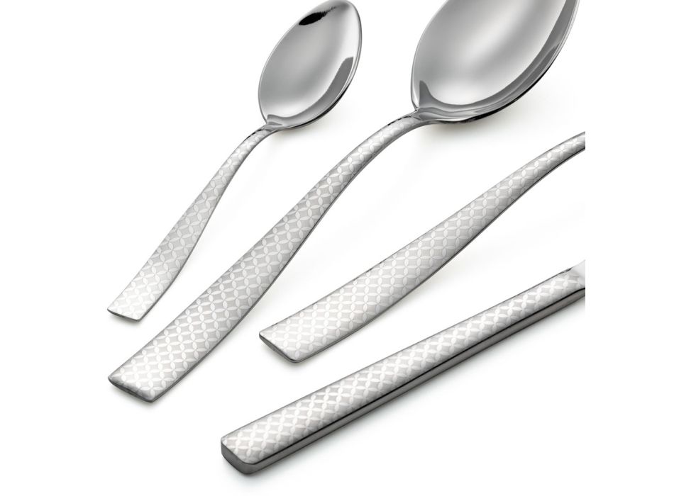 Polished Stainless Steel Cutlery with Geometric Laser Decoration 24 Pcs - Rupeo Viadurini