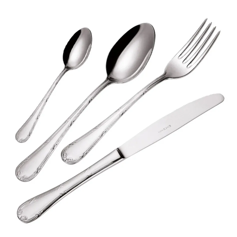 Polished Stainless Steel Cutlery Rounded Handle Decorated 24 Pcs - Mekano Viadurini