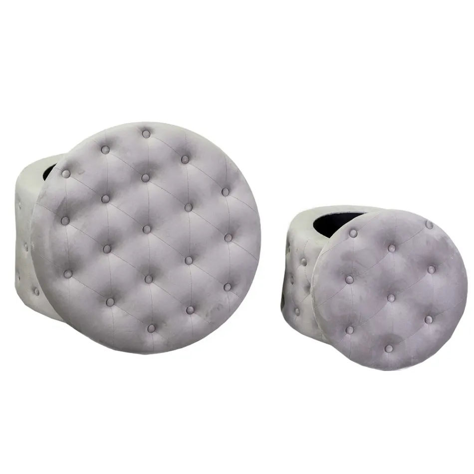 Pouf with Container Covered in Capitoné Velvet with Buttons - Arcipelago Viadurini