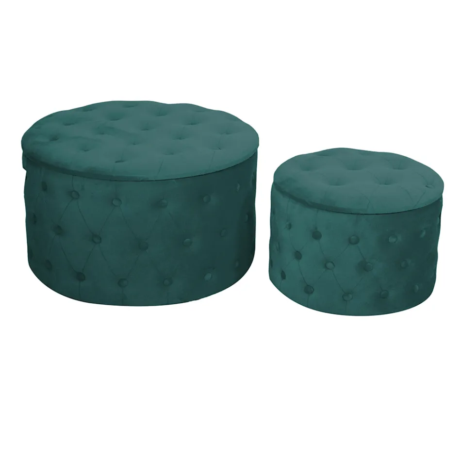 Pouf with Container Covered in Capitoné Velvet with Buttons - Arcipelago Viadurini