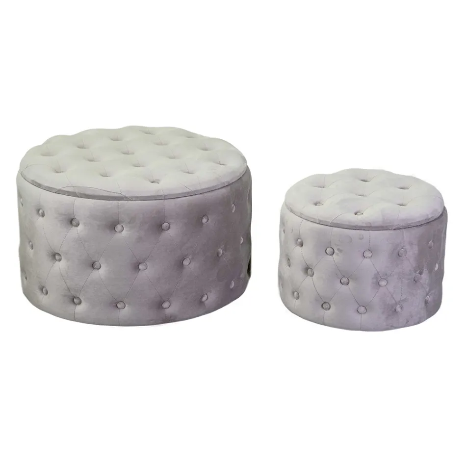 Pouf with Container Covered in Capitoné Velvet with Buttons - Arcipelago Viadurini