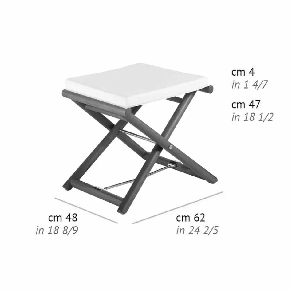 Outdoor Pouf in Natural or Black Matt Wood and Cushion, Made in Italy - Suzana Viadurini