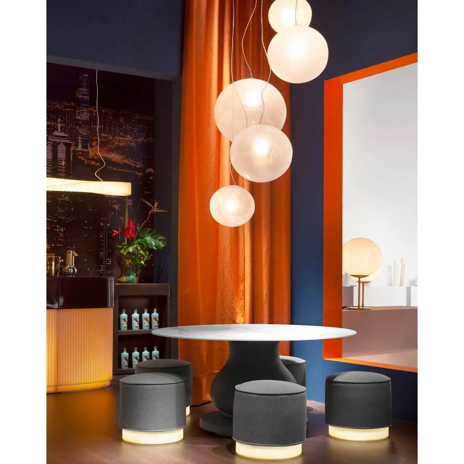 Pouf for Outdoor, in Polyethylene and Fabric or Leather - Mara Slide Viadurini