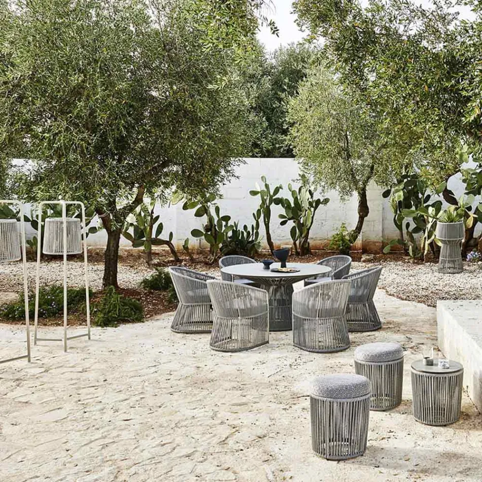 Garden Pouf with Aluminum and Weaving Basket - Tibidabo by Varaschin Viadurini