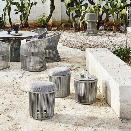 Garden Pouf with Aluminum and Weaving Basket - Tibidabo by Varaschin Viadurini