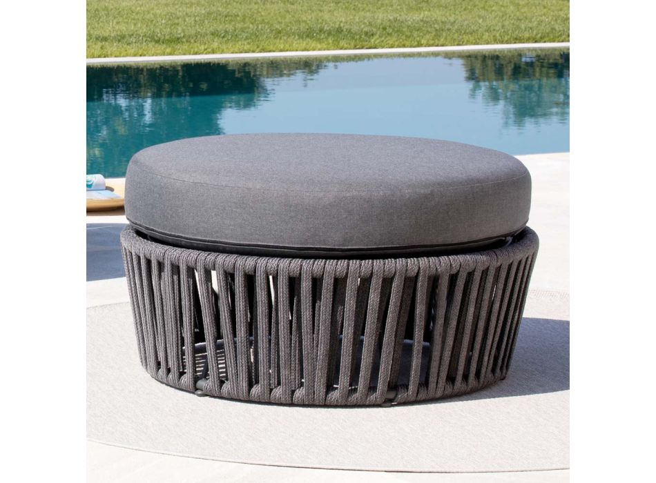 Garden Pouf in Steel and Rope Cushion Included Made in Italy - Bronn Viadurini