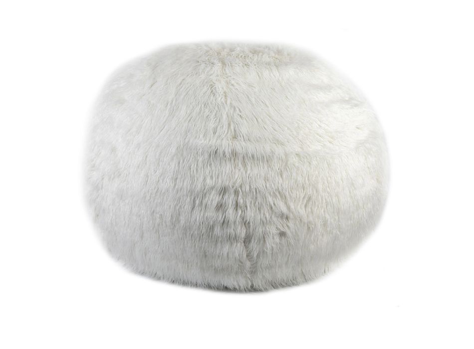 Living Room Decorative Pouf in White Fabric with Double Stitching - Seven Viadurini
