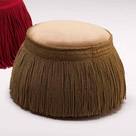 Upholstered pouf for living room classic luxury design, 60cm diameter, Simon Viadurini
