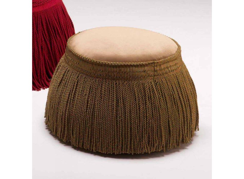 Upholstered pouf for living room classic luxury design, 60cm diameter, Simon Viadurini