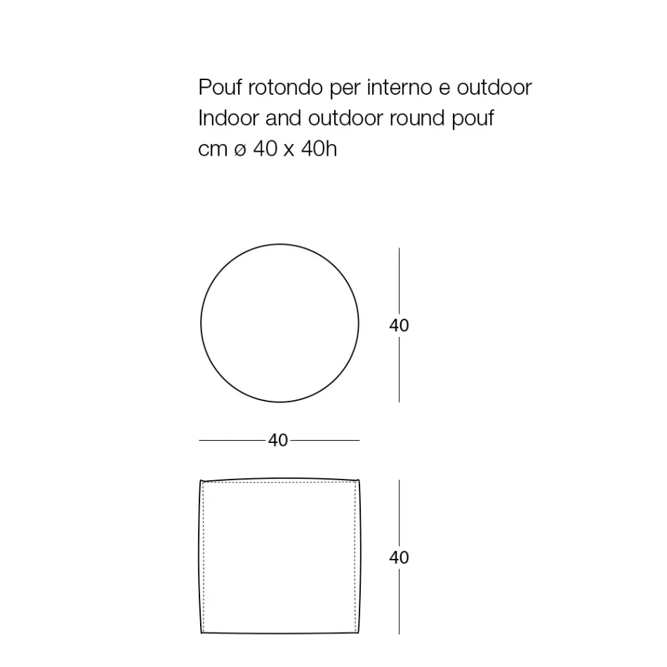 Soft Round Pouf for Indoor or Outdoor Living Room in Colored Fabric - Naemi Viadurini