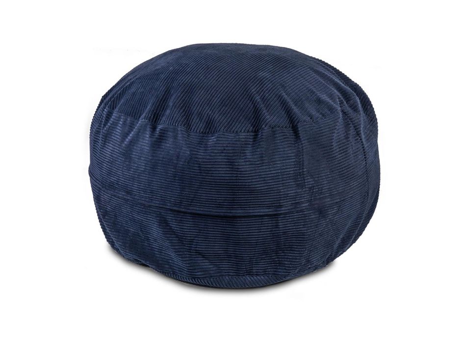 Round Pouf for Living Room in Removable and Washable Blue Velvet - Mora Viadurini
