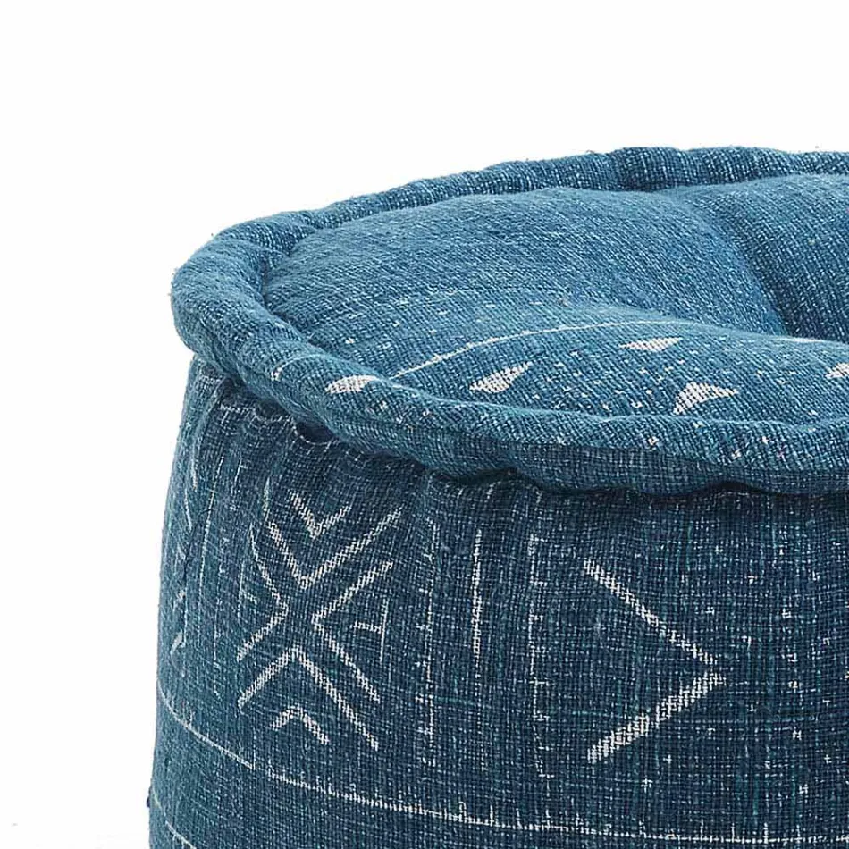 Round Pouf of Ethnic Design in Patchwork Fabric or Velvet - Fiber Viadurini
