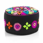 Round Pouf of Ethnic Design in Patchwork Fabric or Velvet - Fiber Viadurini