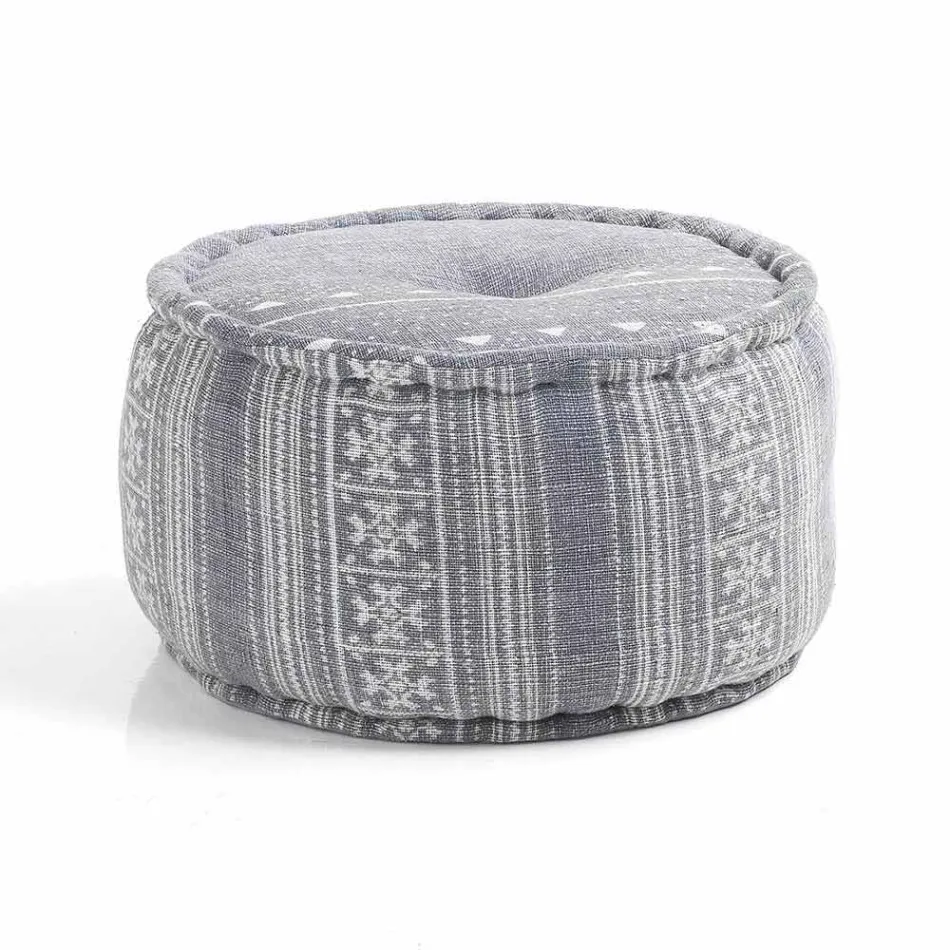 Round Pouf of Ethnic Design in Patchwork Fabric or Velvet - Fiber Viadurini