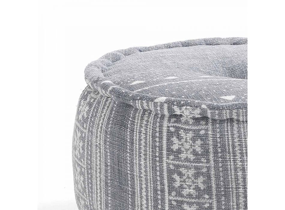 Round Pouf of Ethnic Design in Patchwork Fabric or Velvet - Fiber Viadurini