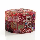 Round Pouf of Ethnic Design in Patchwork Fabric or Velvet - Fiber Viadurini
