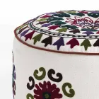 Round Pouf of Ethnic Design in Patchwork Fabric or Velvet - Fiber Viadurini
