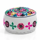 Round Pouf of Ethnic Design in Patchwork Fabric or Velvet - Fiber Viadurini