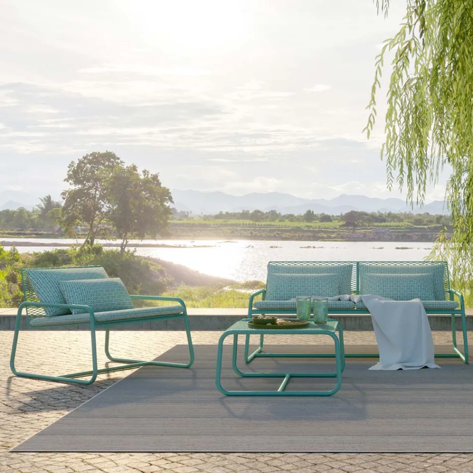 Pouf Coffee Table for the Garden Design in Colored Metal Made in Italy - Karol Viadurini