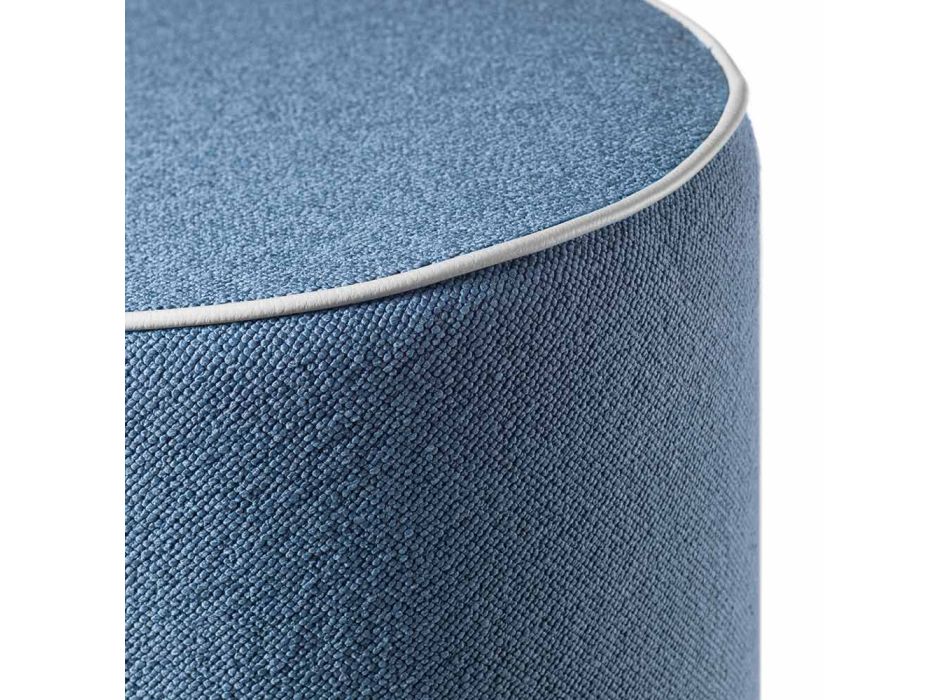 Round Upholstered Pouf in Fabric and Contrasting Edge Made in Italy - Fulmine Viadurini